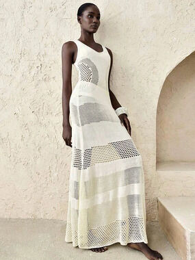 Nordstrom Sleeveless Open Stitch Maxi Sweater Dress White